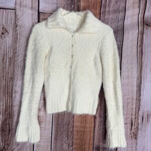 Anthropologie Caridgan Sweater Pearl Button Fuzzy Balletcore Cream Size Medium